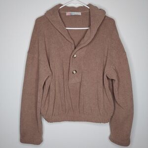 Free People Beach Boxy Sweatshirt Button Collar Oversize Terrycloth‎ Teddy Small